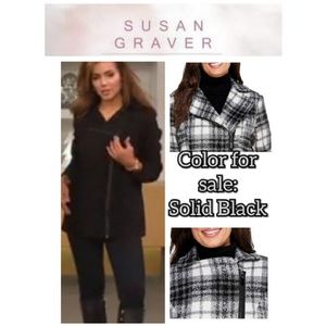 Susan Graver Asymmetrical Zip Front Faux Wool Coat